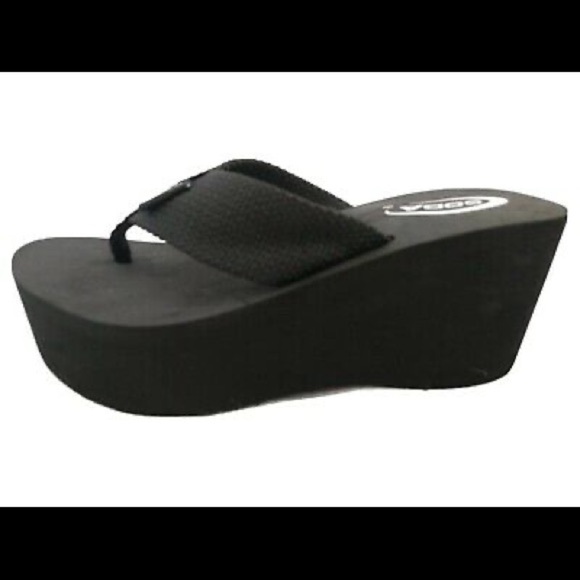 𝅺90S Y2K Soda Black Chunky ￼Platform Flip Flops Size SIZE 7.5 vintage - Picture 1 of 4